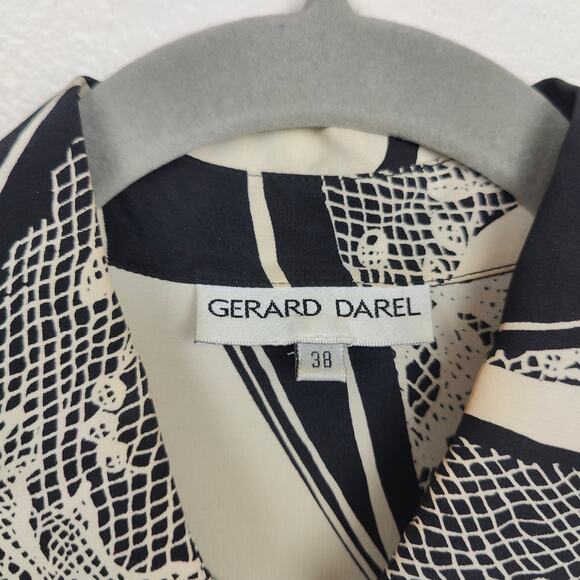 Vintage Gerard Darel Silk Top Womens 38 US 2-4 White Black Floral Button Up Vtg - Picture 6 of 9
